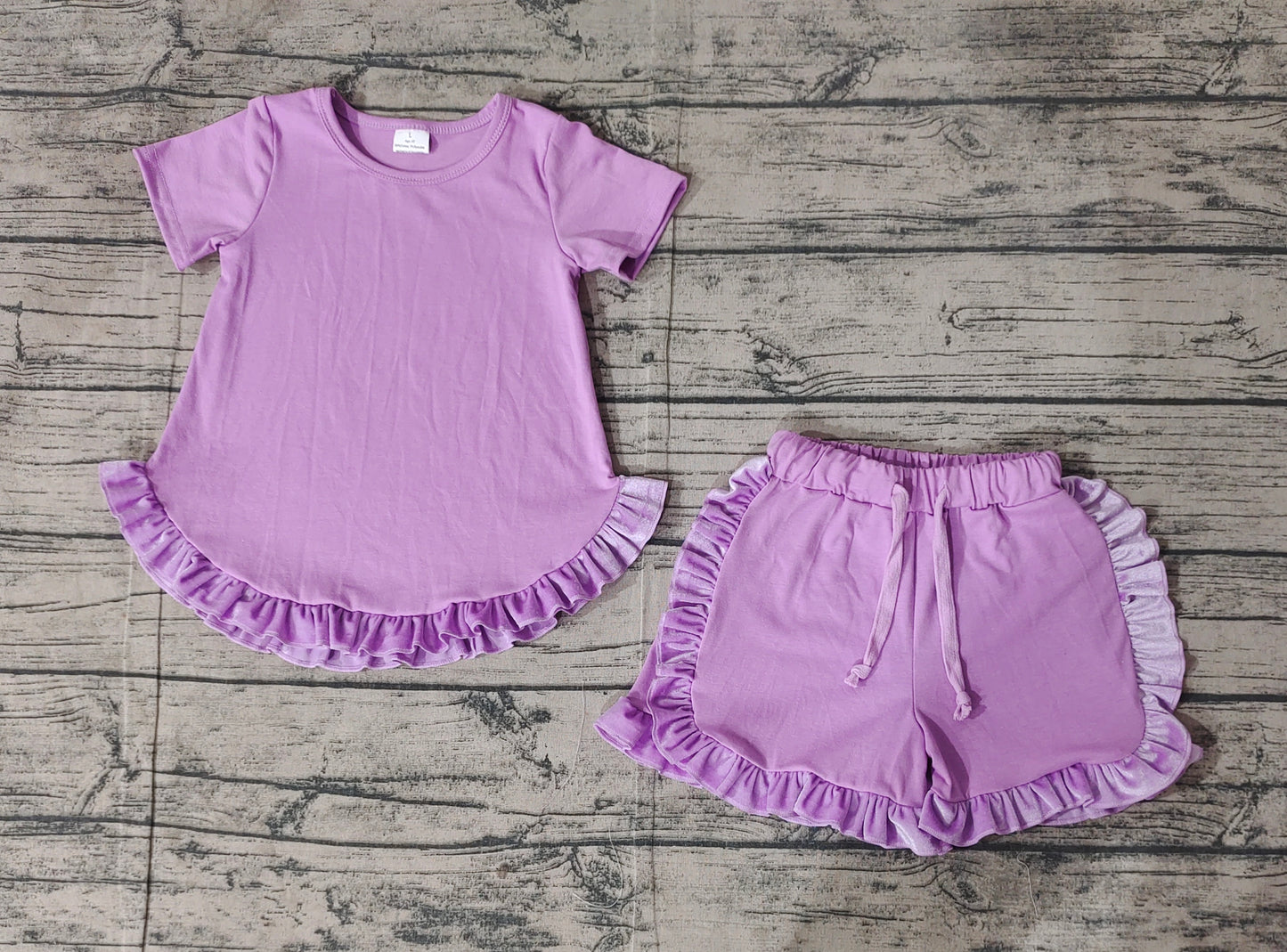 Baby Girls Lavender Cotton Top Ruffle Shorts Clothes Sets Preorder