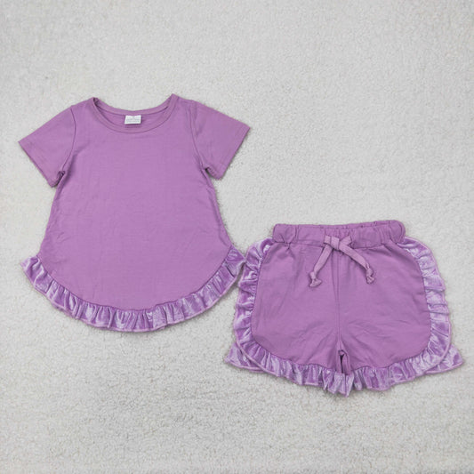 Baby Girls Lavender Cotton Top Ruffle Shorts Clothes Sets