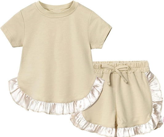 Baby Girls Khaki Cotton Top Ruffle Shorts Clothes Sets Preorder