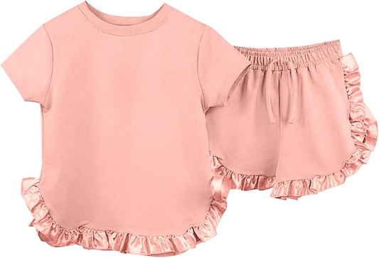 Baby Girls Coral Cotton Top Ruffle Shorts Clothes Sets Preorder