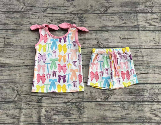 Baby Girls Colorful Bows Shirt Top Shorts Clothes Sets