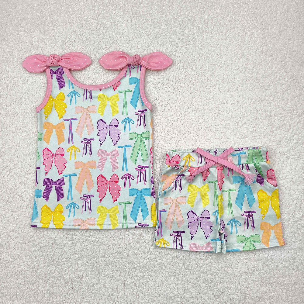 8 Colors Sibling Baby Girls Summer Bows Top Shorts Outfits