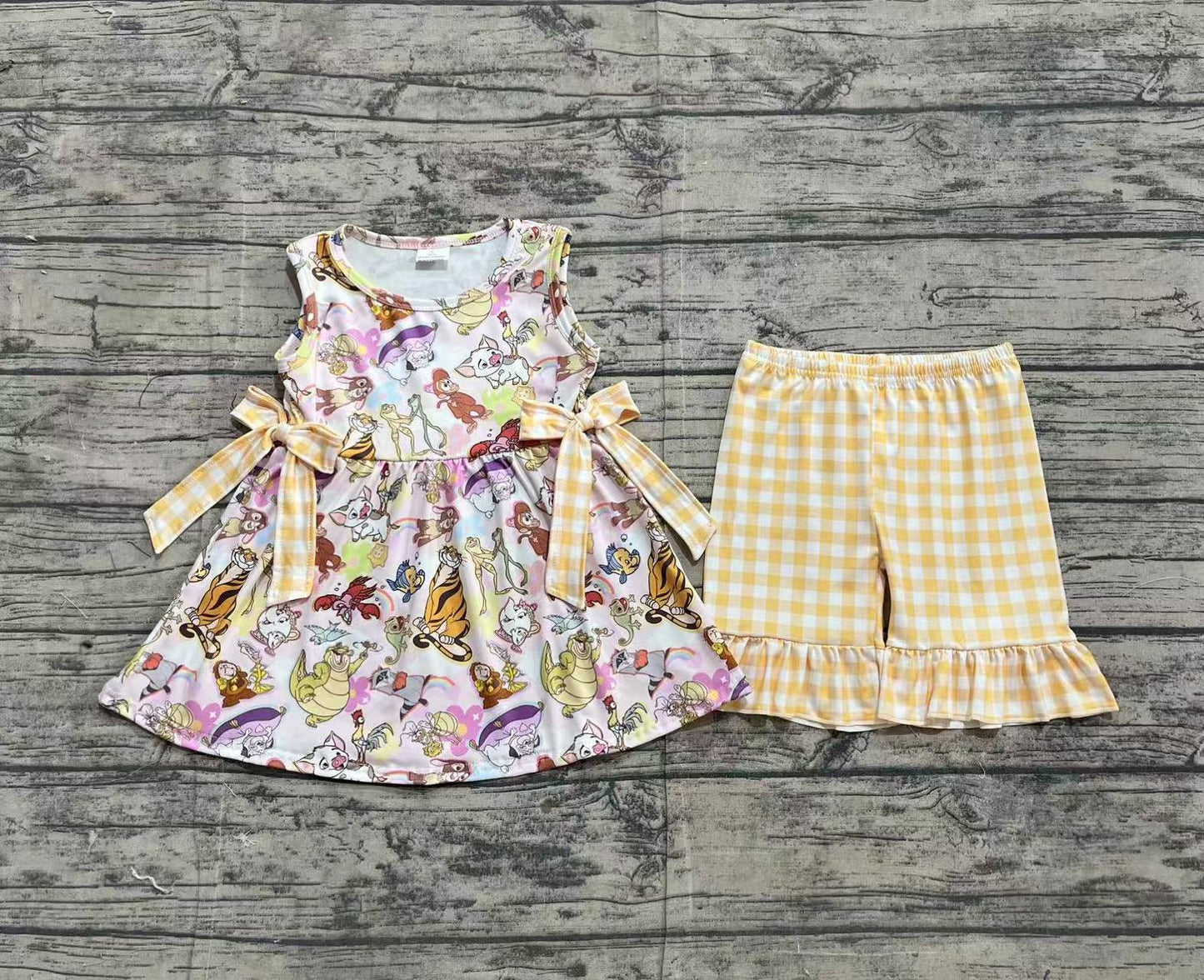 Baby Girls Cartoon Animals Tunic Top Ruffle Shorts Clothes Sets