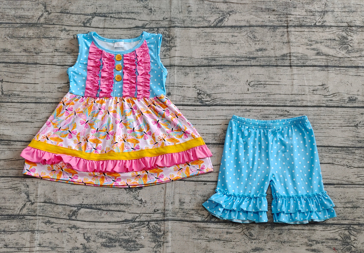 Baby Girls Butterfly Ruffle Tunic Shorts Clothes Sets