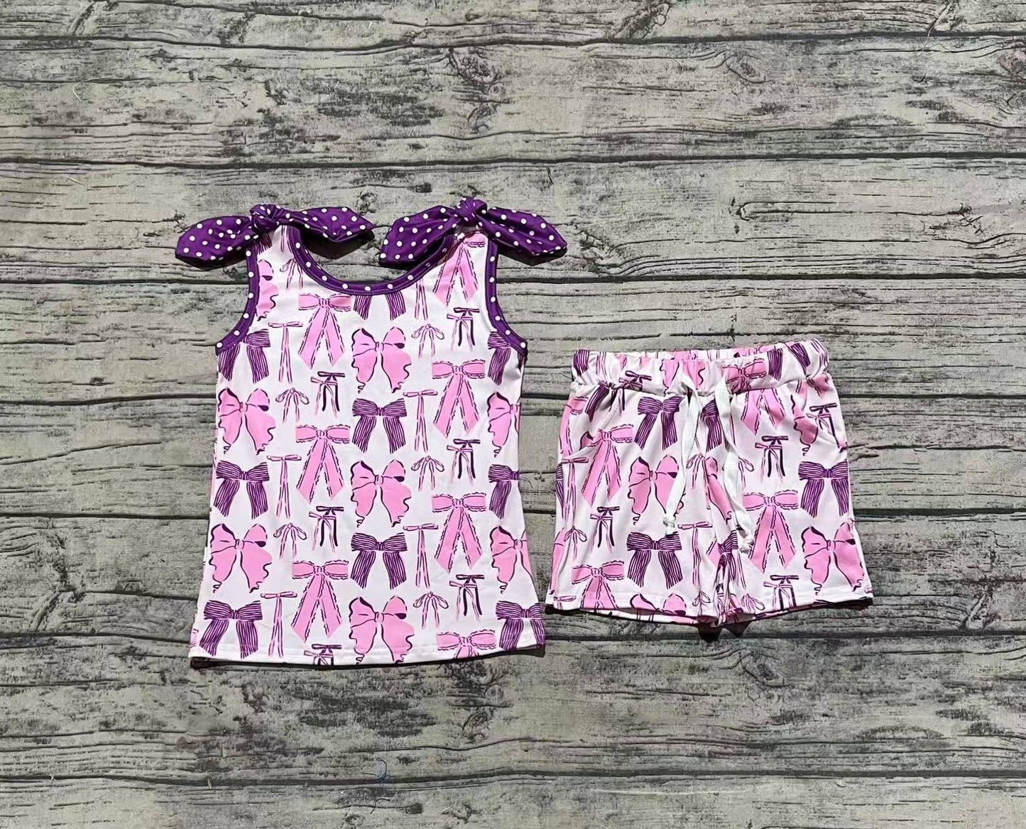 Baby Girls Purple Bows Top Shorts Clothes Sets