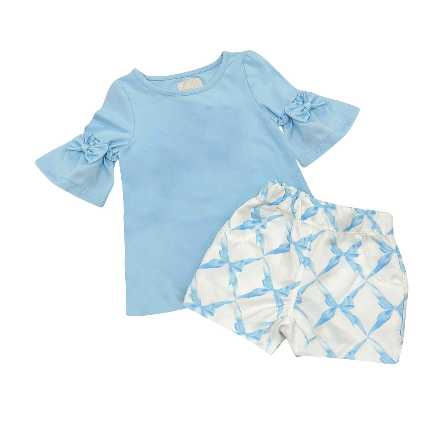 Baby Girls Blue Shirt Top Bows Shorts Clothes Sets Preorder