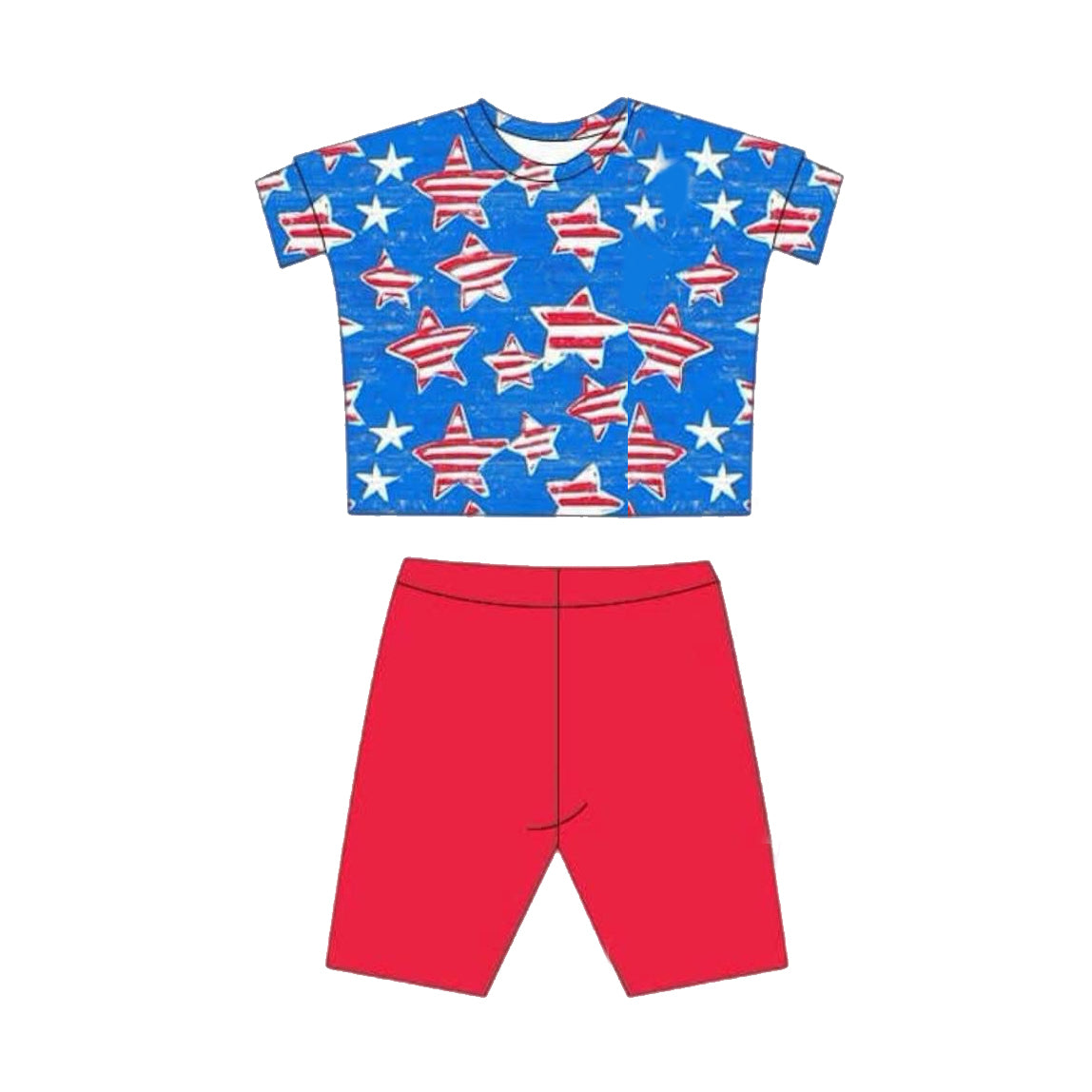Baby Girls 4th Of July Stars Top Shorts Clothes Sets Preorder