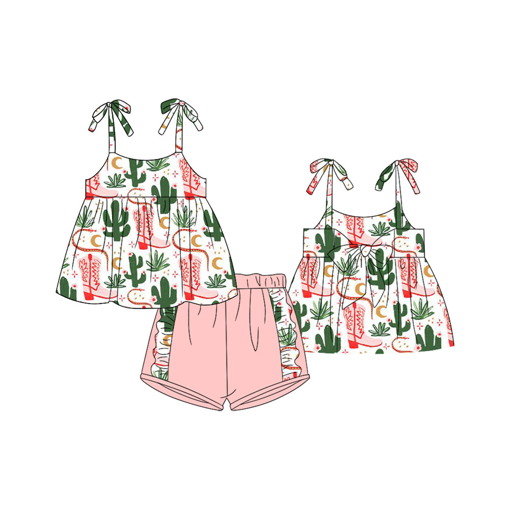 Baby Girls Western Cactus Straps Tunic Ruffle Shorts Sets Preorder