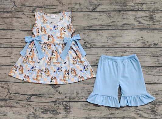 Baby Girls Dogs Flowers Bows Tunic Shorts Clothes Sets