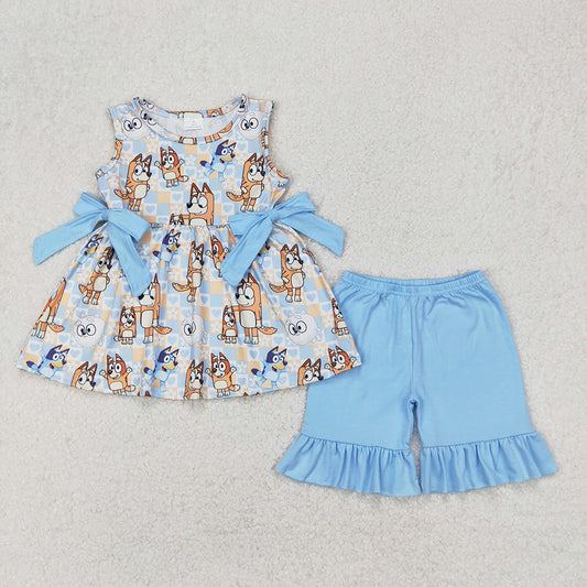 Baby Girls Dogs Flowers Bows Tunic Shorts Clothes Sets