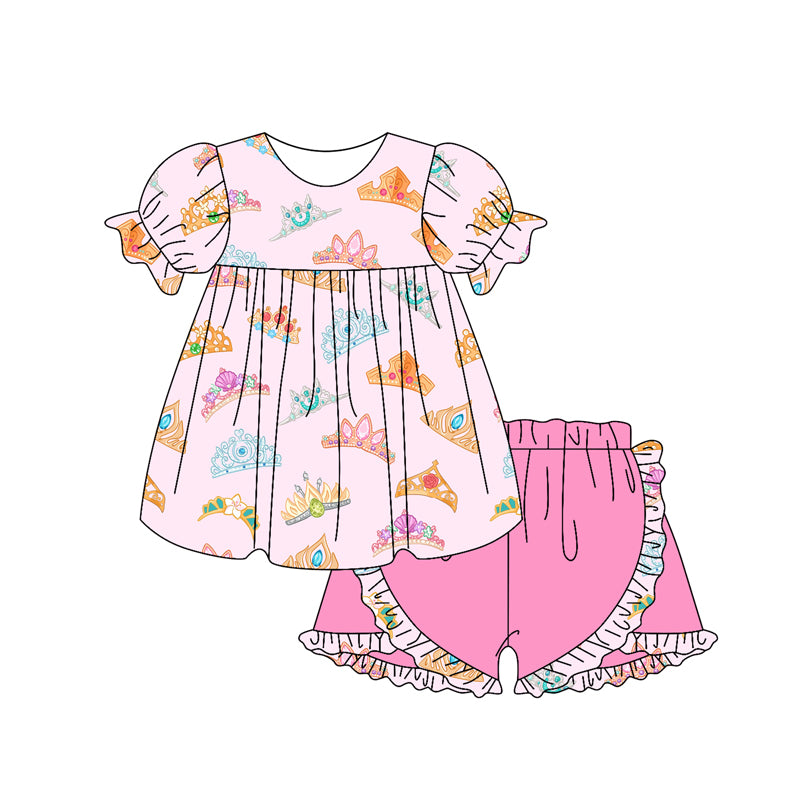 Baby Girls Pink Craw Tunic Ruffle Shorts Sets Preorder