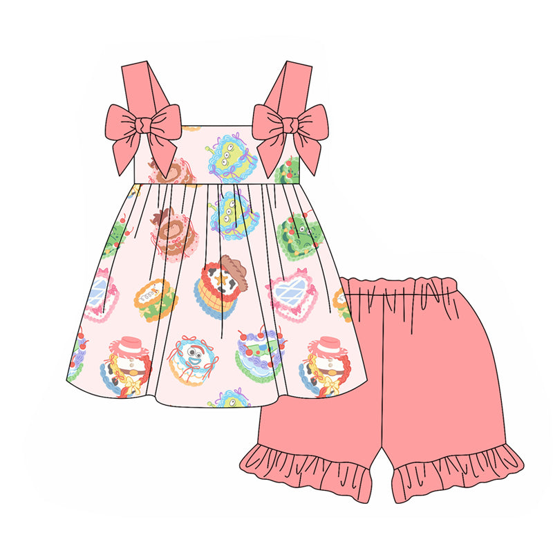 Preorder mow 5 Baby Girls Bows Strap Birthday Toy Plaid Tunic Ruffle Shorts Sets