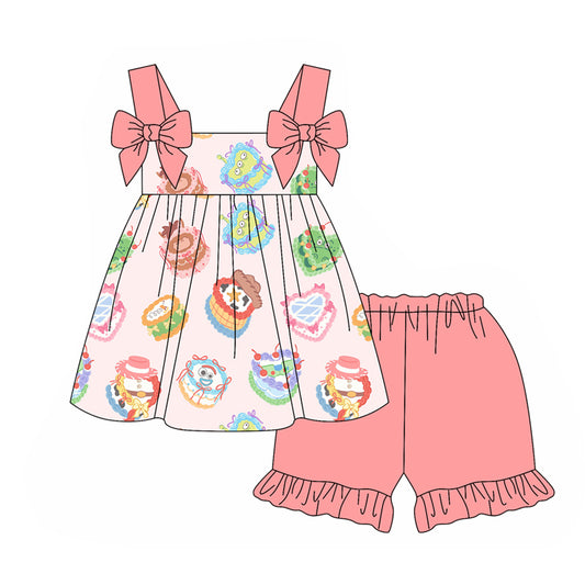 Preorder mow 5 Baby Girls Bows Strap Birthday Toy Plaid Tunic Ruffle Shorts Sets