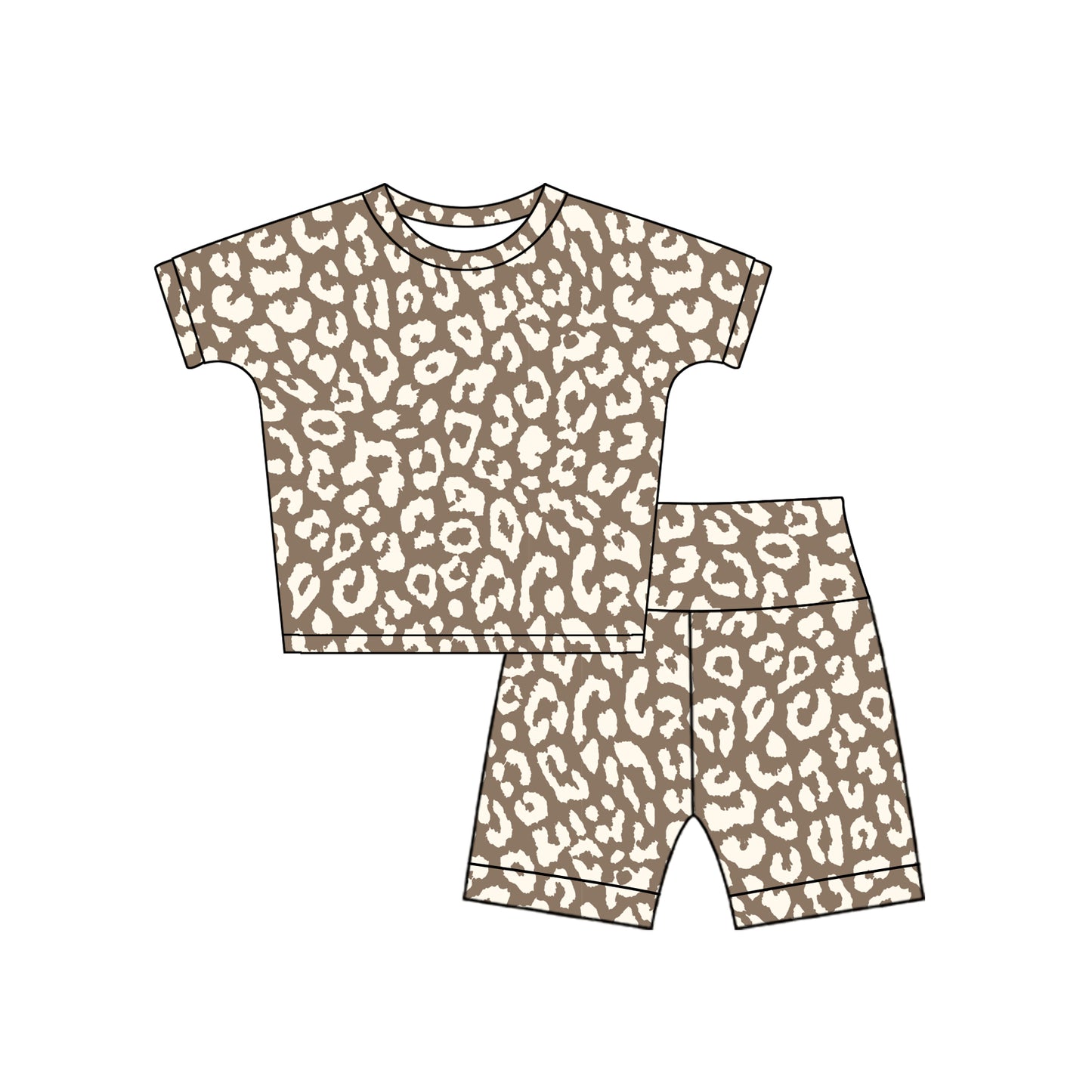 Preorder moq 5 Baby Girls Leopard Khaki Top Tee Shorts Clothes Sets