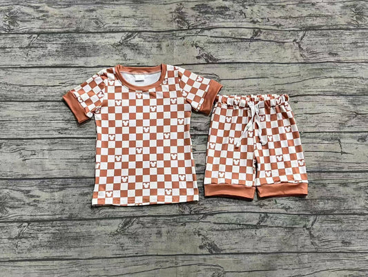 Baby Girls Khaki Cartoon Mouse Top Tee Shorts Clothes Sets