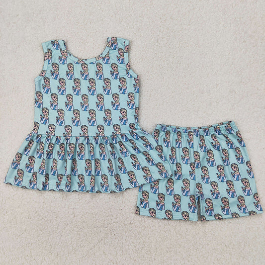 Baby Girls Cartoon Princess Sister Top Tee Shorts Clothes Sets