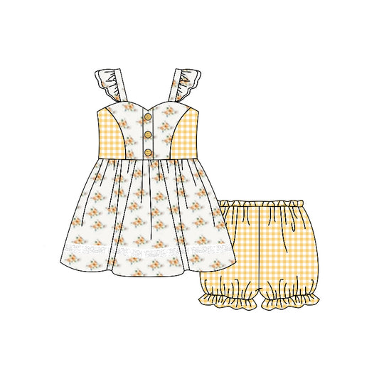 Baby Girls Yellow Flowers Tunic Top Shorts Clothes Sets preorder