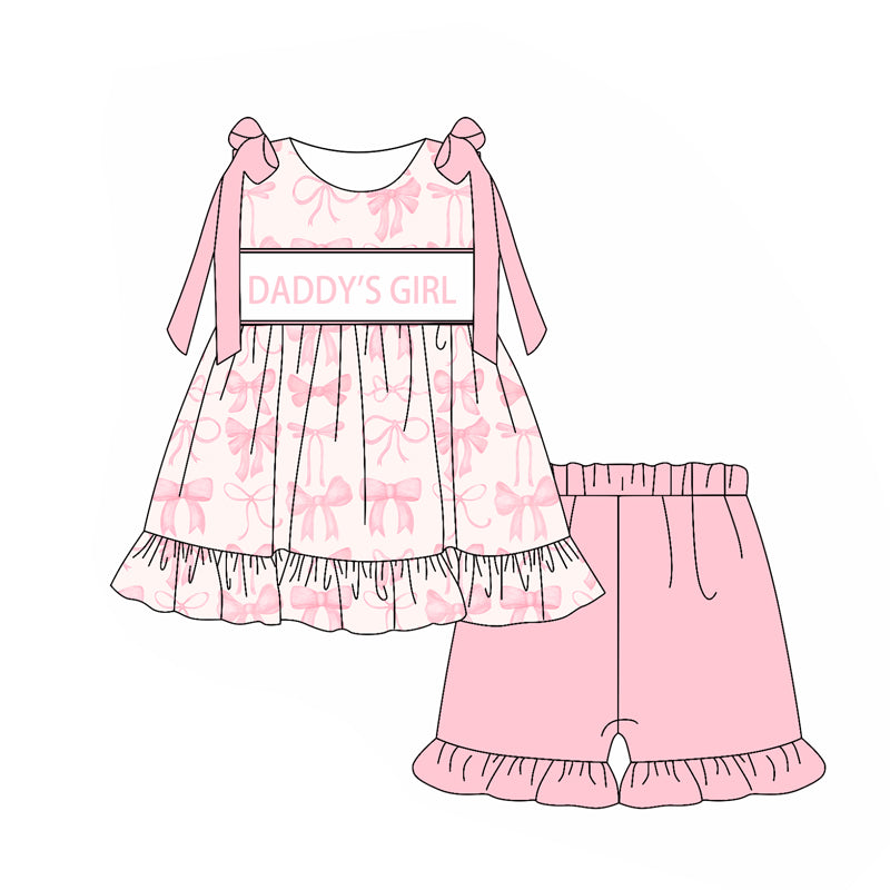 Baby Girls Daddy's Girl Bows Tunic Top Ruffle Shorts Clothes Sets preorder