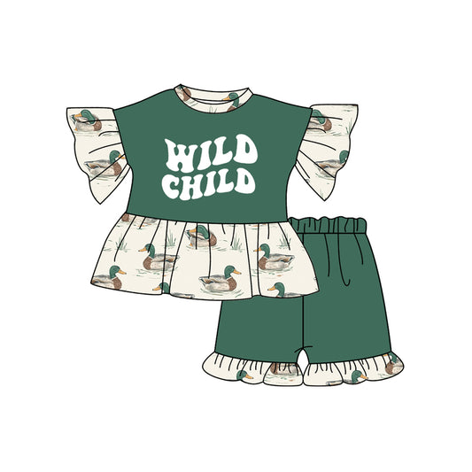 Baby Girls Southern Wild Child Ducks Tops Shorts Clothes Sets preorder