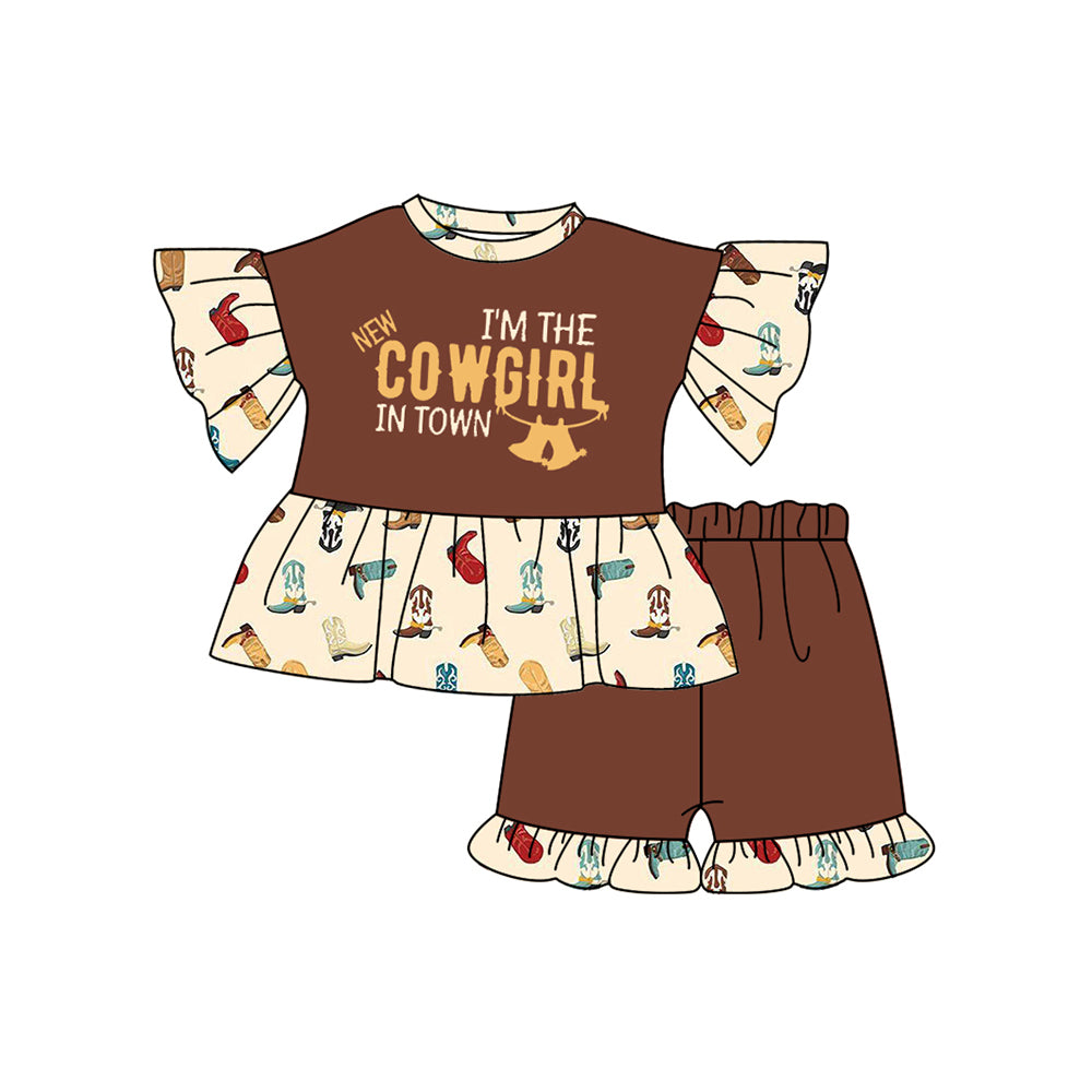 Baby Girls Western Cowgirl Town Tops Shorts Clothes Sets preorder