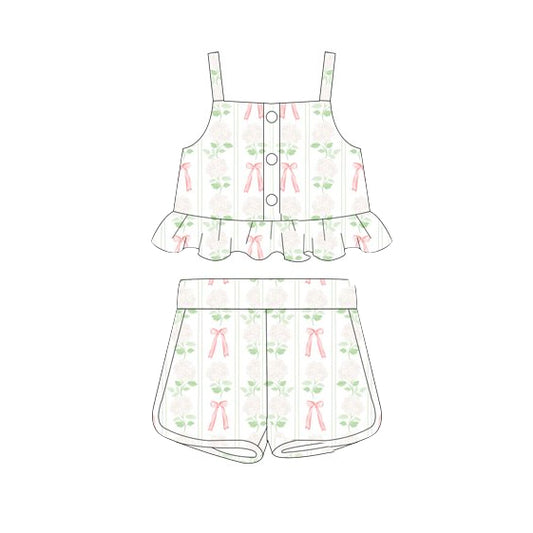 Baby Girls Pink Flowers Bows Ruffle Tops Shorts Clothes Sets preorder