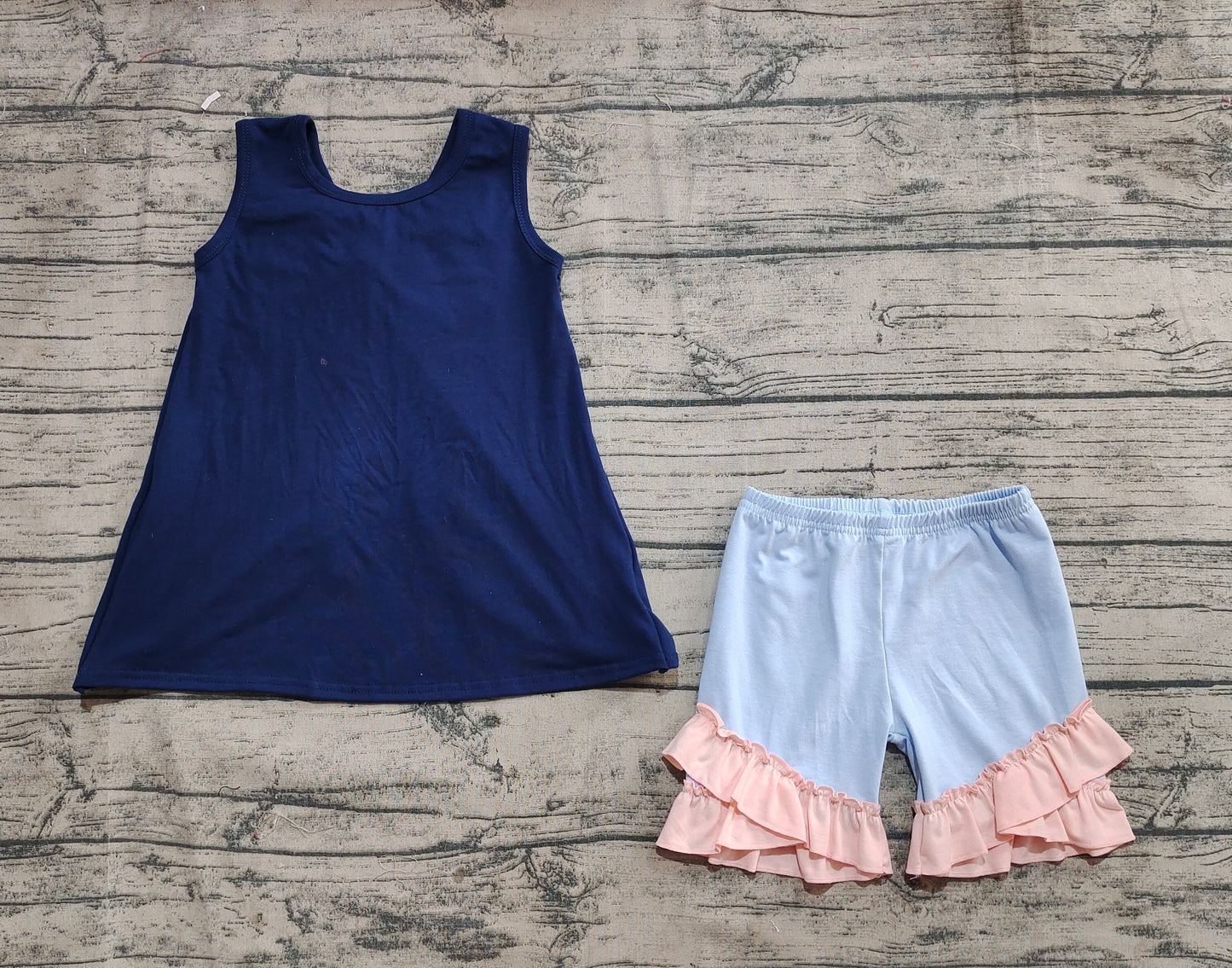 Baby Girls Navy Big Bow Back Tunic Tops Ruffle Shorts Clothes Sets