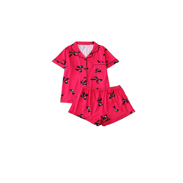 Baby Girls Red Black Bows Buttons Shirt Tops Shorts Pajamas Clothes Sets preorder
