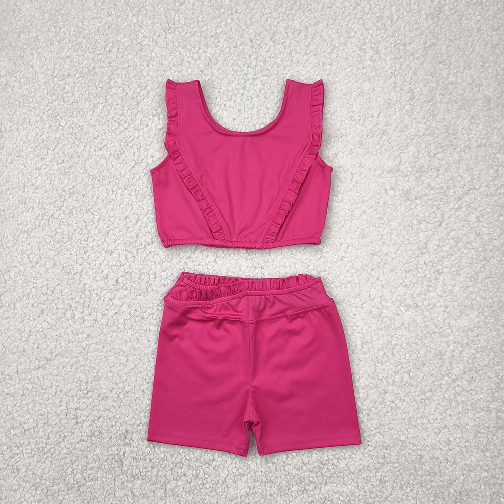 Baby Girls Dark Pink Yoga Vest Shorts Active Wear Sets