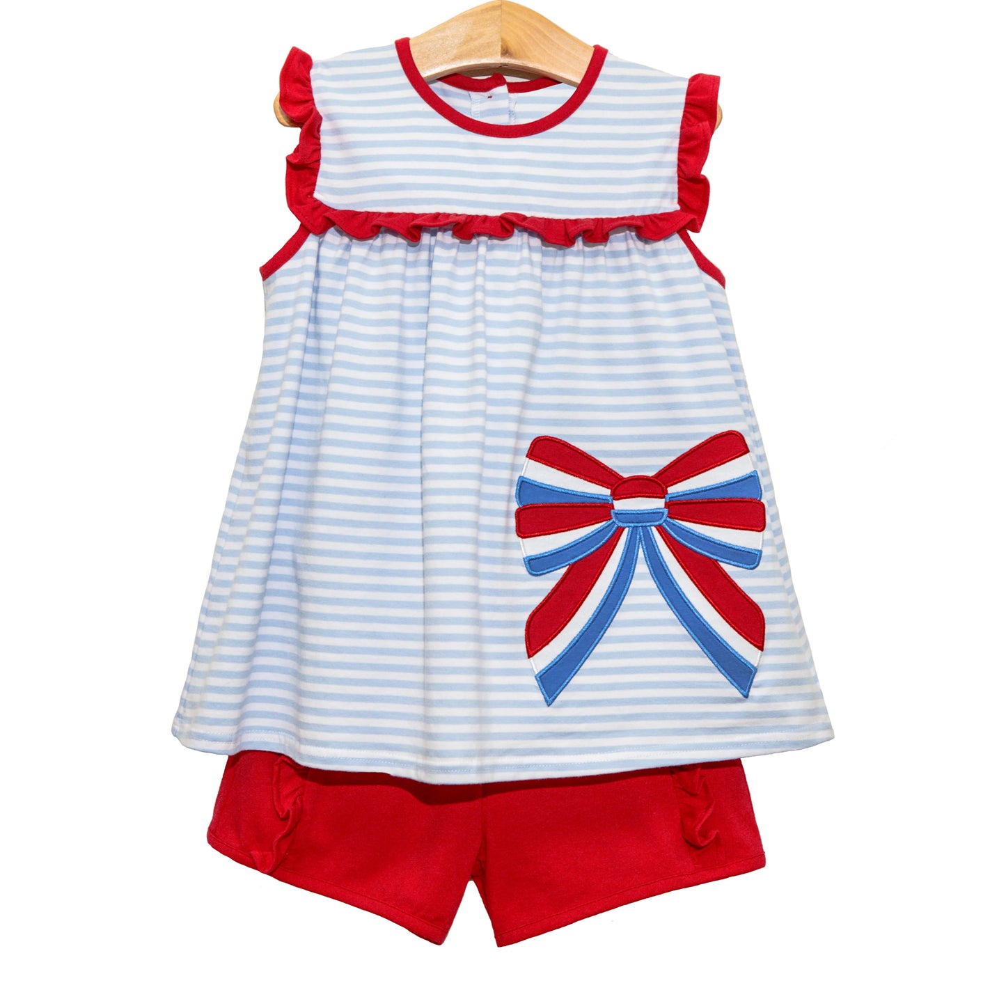 Baby Girls 4th Of July Big Bow Tunic Shorts Clothes Sets preorder