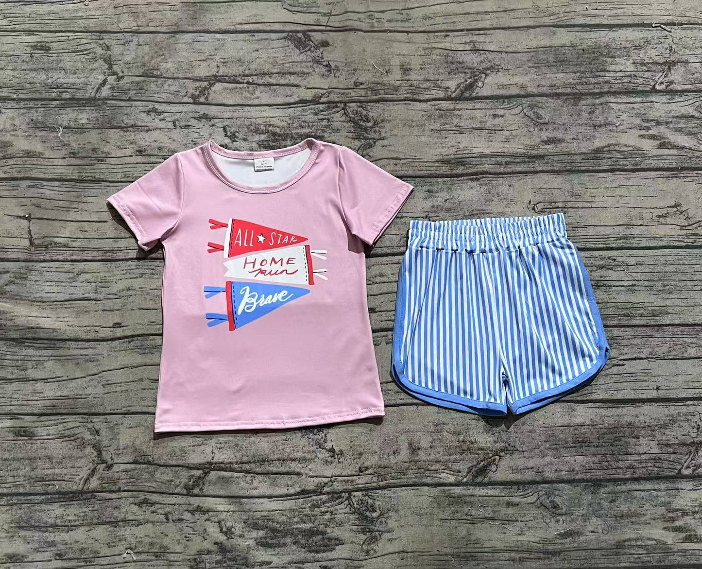 Baby Girls Flag Pink Short Sleeve Tee Tops Stripes Shorts Clothes Sets