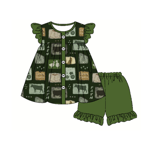 Baby Girls Western Cow Boots Tunic Ruffle Shorts Clothes Sets preorder