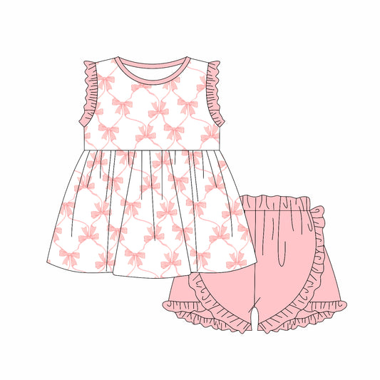 Baby Girls Pink Bows Tunic Ruffle Shorts Clothes Sets preorder