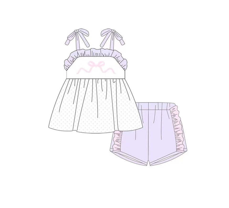 Preorder moq 5 Baby Girls Pink Coquette Straps Tunic Ruffle Shorts Clothes Sets