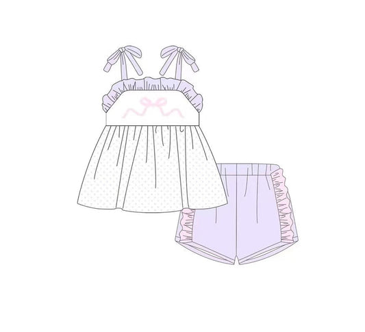 Preorder moq 5 Baby Girls Pink Coquette Straps Tunic Ruffle Shorts Clothes Sets