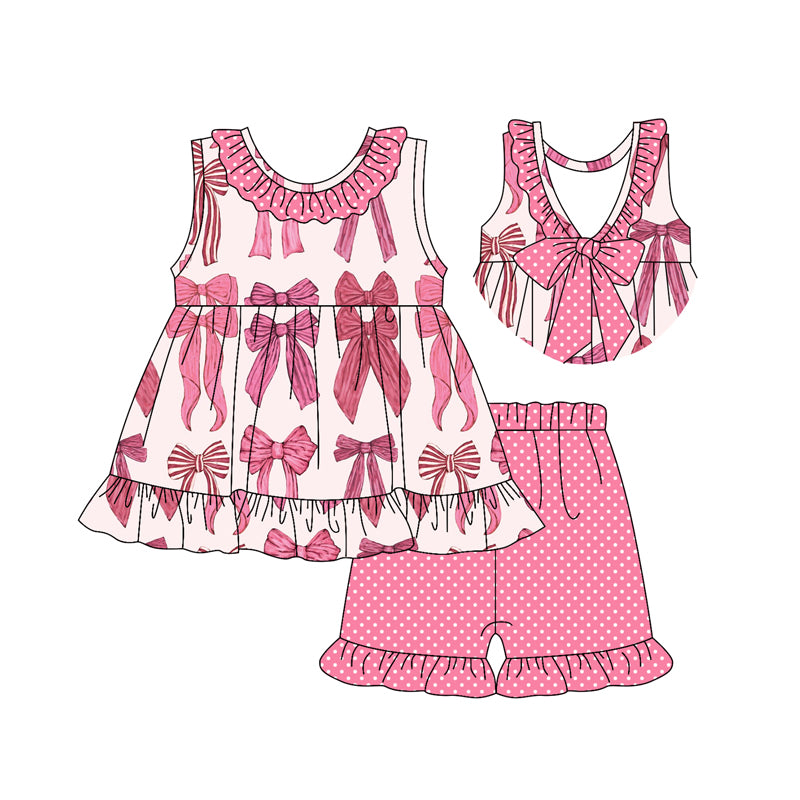 Baby Girls Pink Coquette Bow Tunic Ruffle Shorts Clothes Sets preorder