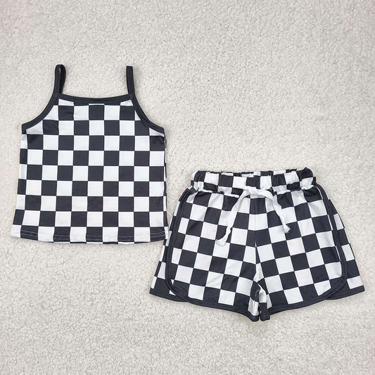 Baby Girls Black Strap Plaid Top Short Sports Sets