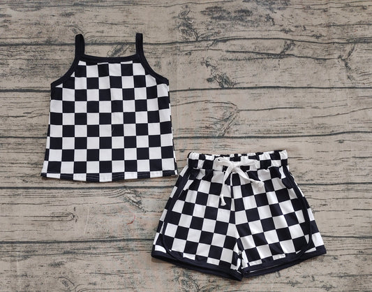 Baby Girls Black Strap Plaid Top Short Sports Sets