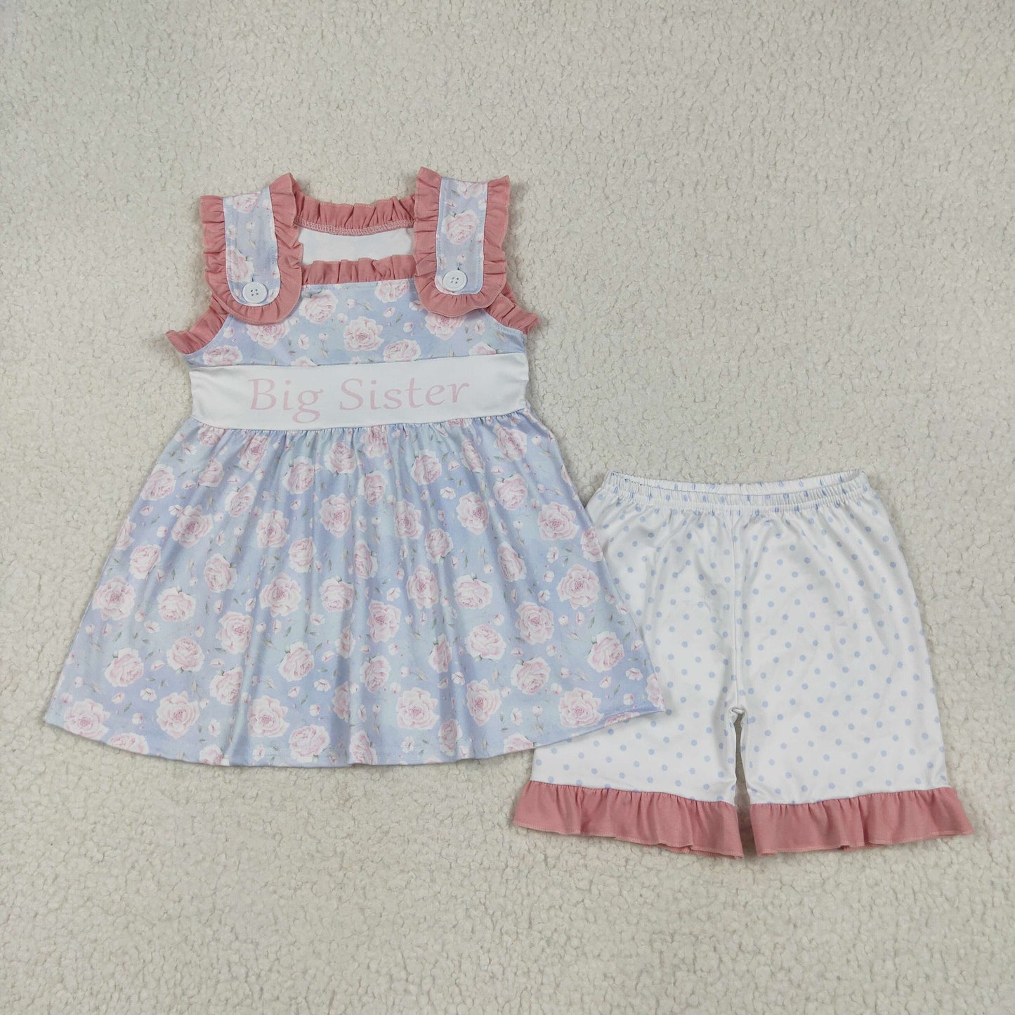 Sibling Baby Girls Big Sister Floral Bows Tunic Ruffle Shorts Clothes Sets