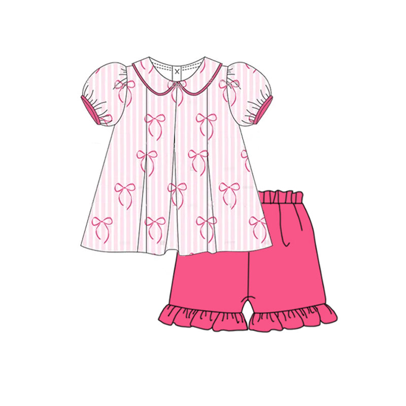 Baby Girls Pink Stripe Bows Tunic Ruffle Short Set Preorder