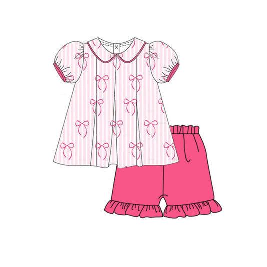 Baby Girls Pink Stripe Bows Tunic Ruffle Short Set Preorder