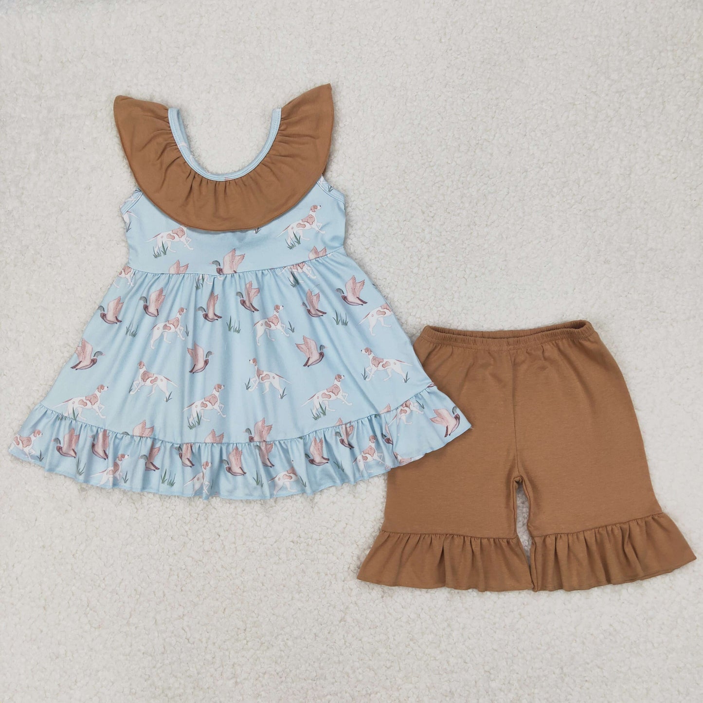 Sibling Baby Girls Sleeveless Floral Print Bow Tunic Ruffle Shorts Clothes Sets