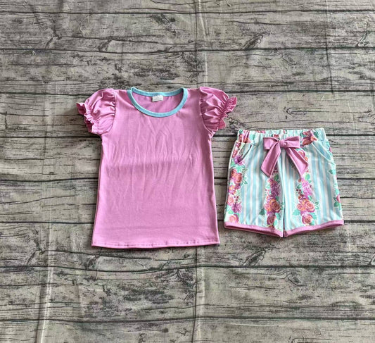 Baby Girls Lavender Tee Shirts Floral Pockets Shorts Sets