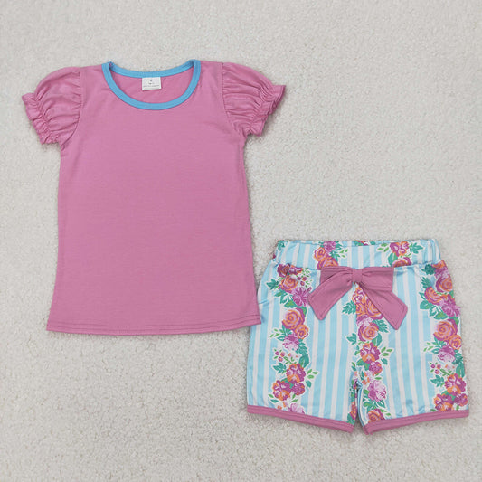 Baby Girls Lavender Tee Shirts Floral Pockets Shorts Sets
