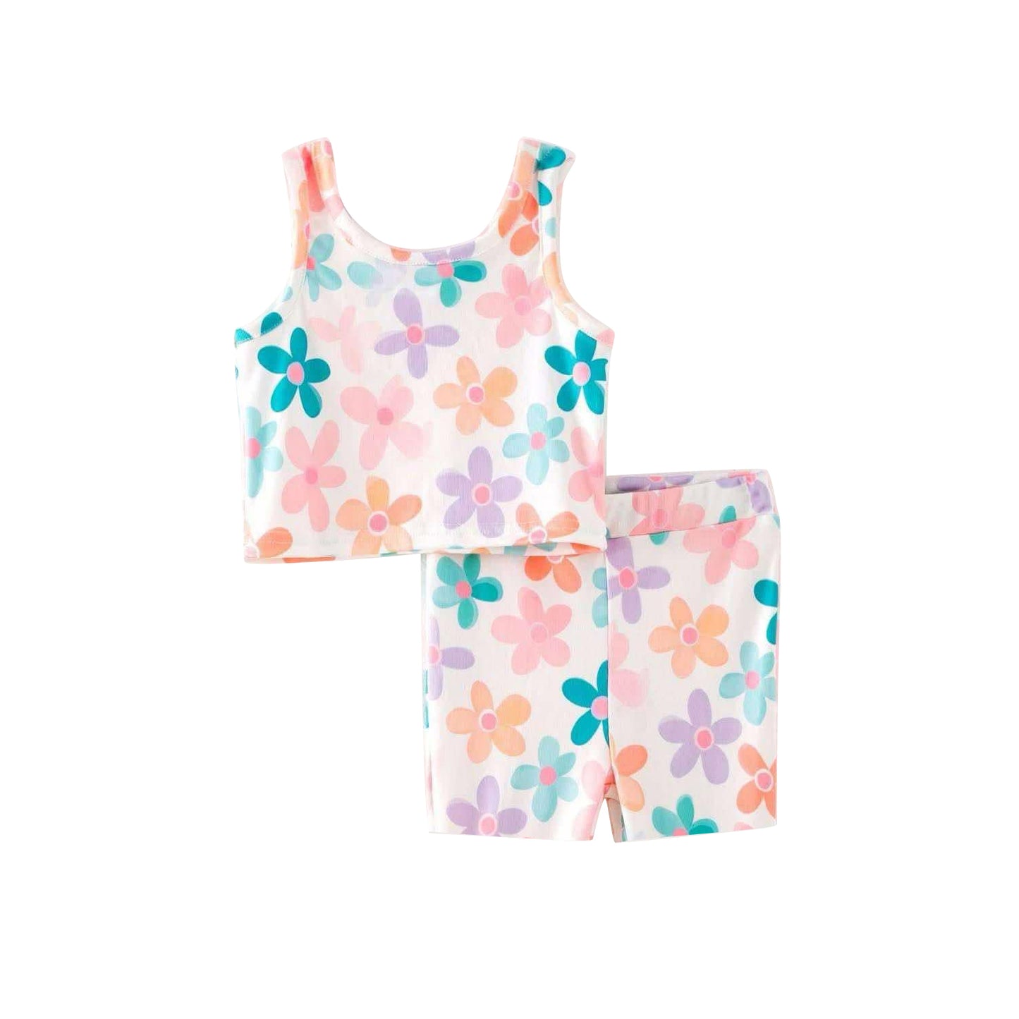 Baby Girls Sleeveless Colorful Flowers Top Shorts Set Preorder