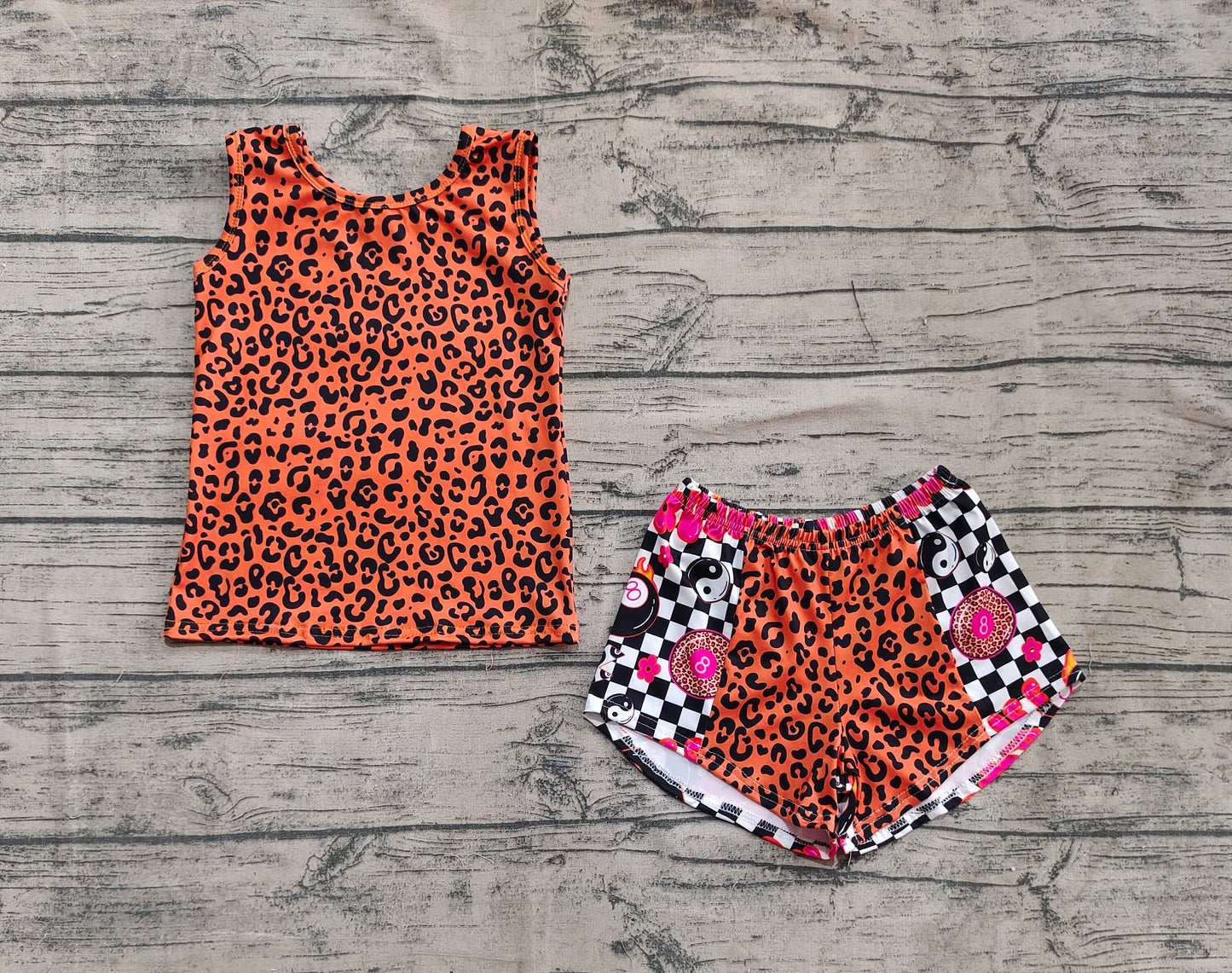 Baby Girls Sleeveless Leopard Top Black Plaid Shorts Sets