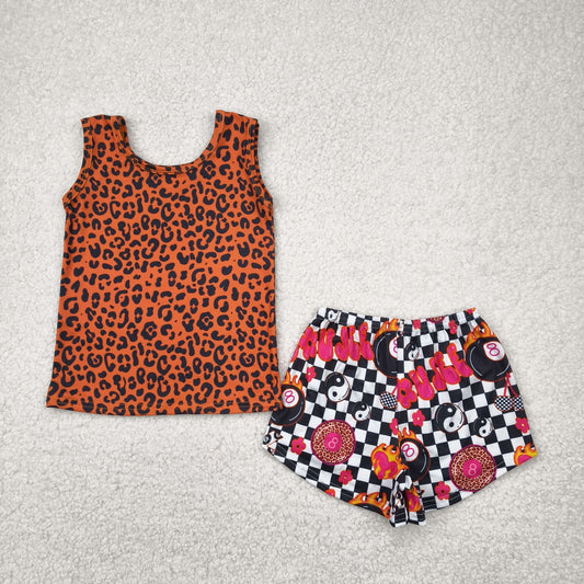 Baby Girls Sleeveless Leopard Top Black Plaid Shorts Sets
