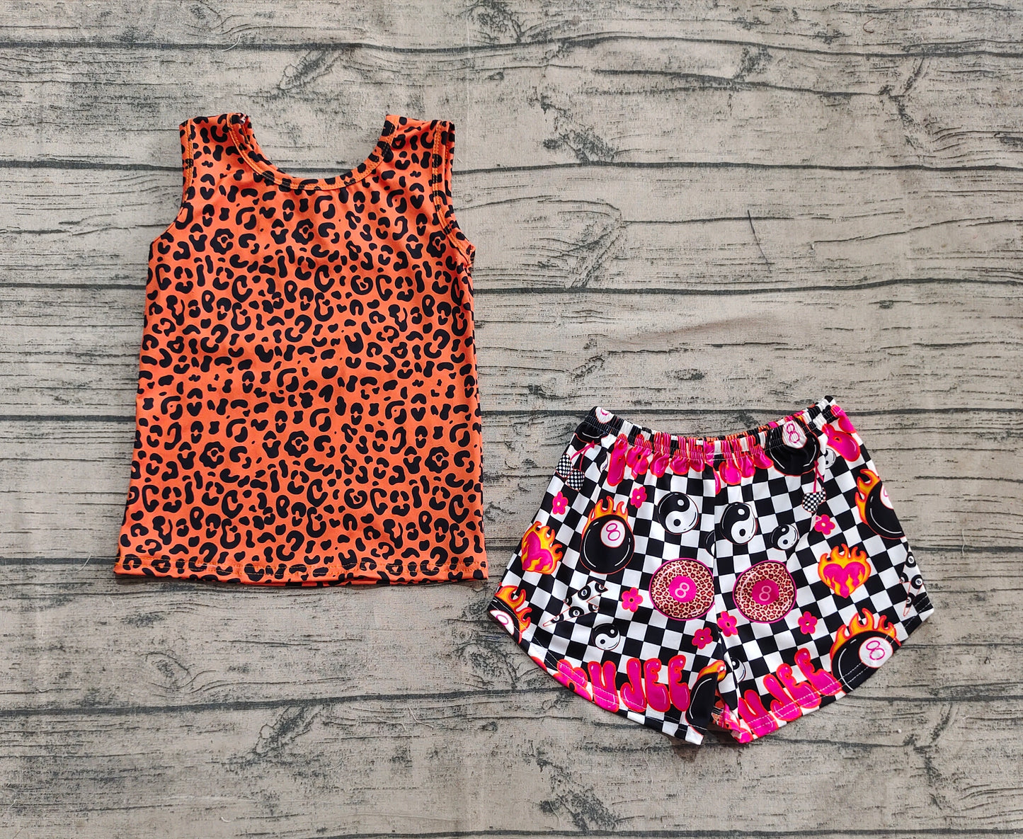 Baby Girls Sleeveless Leopard Top Black Plaid Shorts Sets