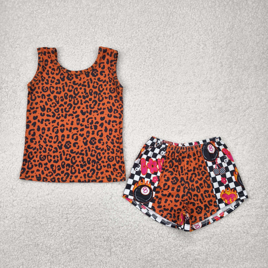 Baby Girls Sleeveless Leopard Top Black Plaid Shorts Sets