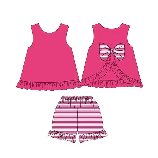 Baby Girls Hot Pink Sleeveless Bows Tunic Stripe Ruffle Short Set Preorder