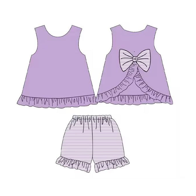 Baby Girls Lavender Sleeveless Bows Tunic Stripe Ruffle Short Set Preorder